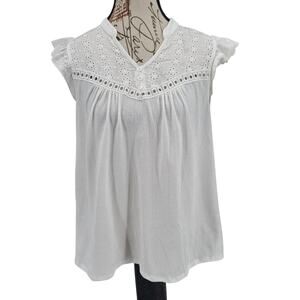 Annelieze Cottagecore White peasant top shirt size small resort wear vacation